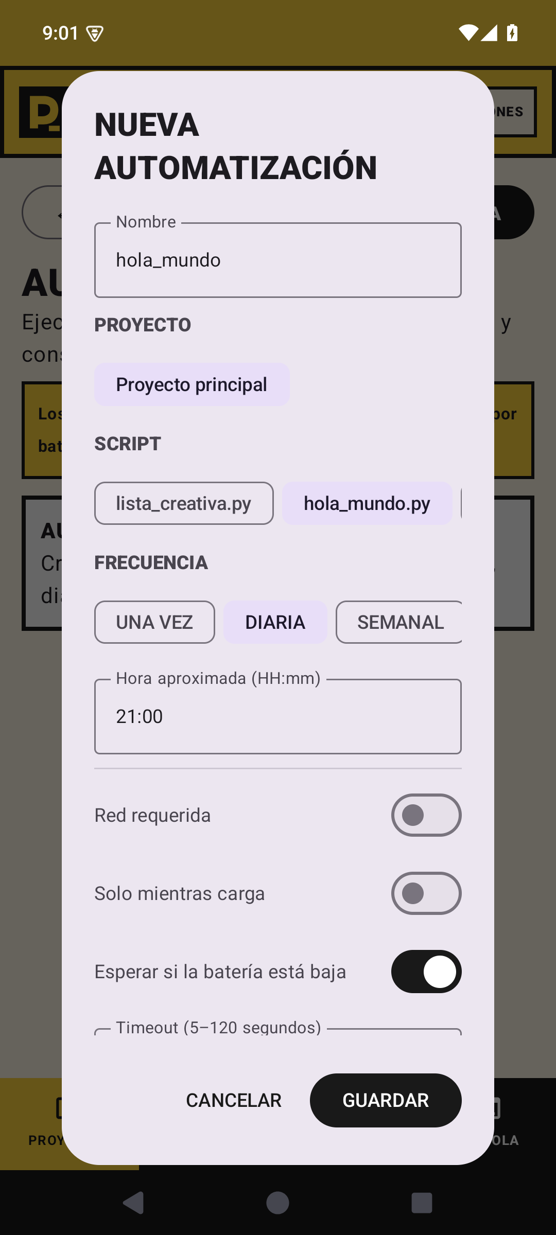 Scheduled automation settings in PixelPy